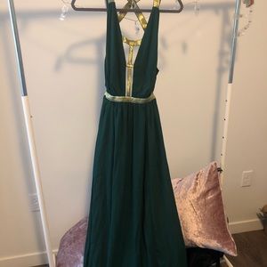 Emerald Green & Gold Goddess Dress